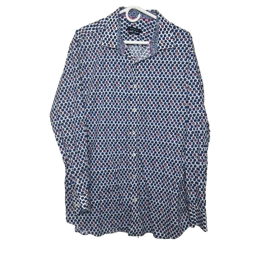 Bugatchi Classic Fit Button Down Shirt Men's Size Large Blue Apple Long Sleeves